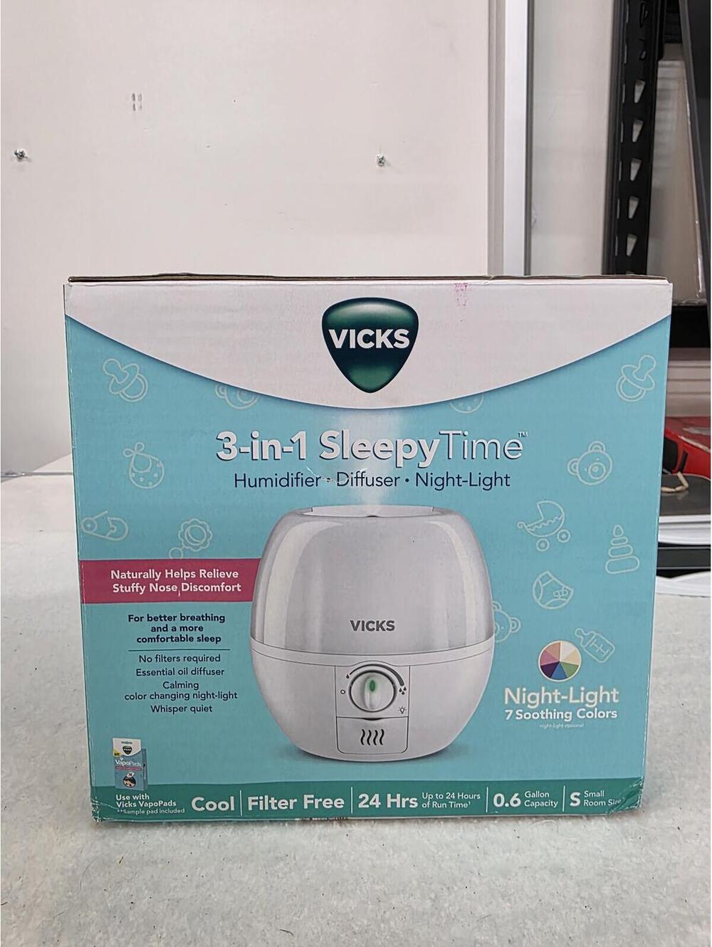 Vicks 3-in-1 SleepyTime Humidifier, Diffuser & Night-Light, Cool Mist, 0.6 Galll